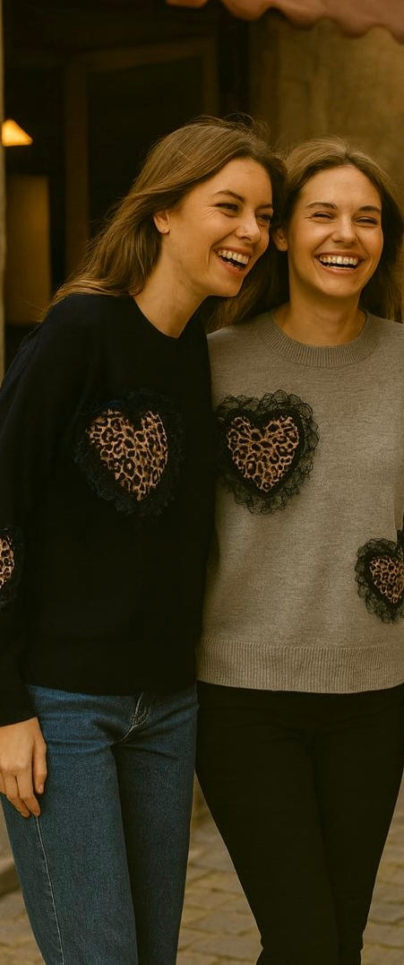 3D Leopard Heart Frill Jumper