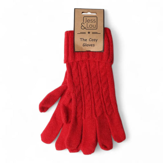 Jess & Lou Red Cosy Cable Knit Gloves