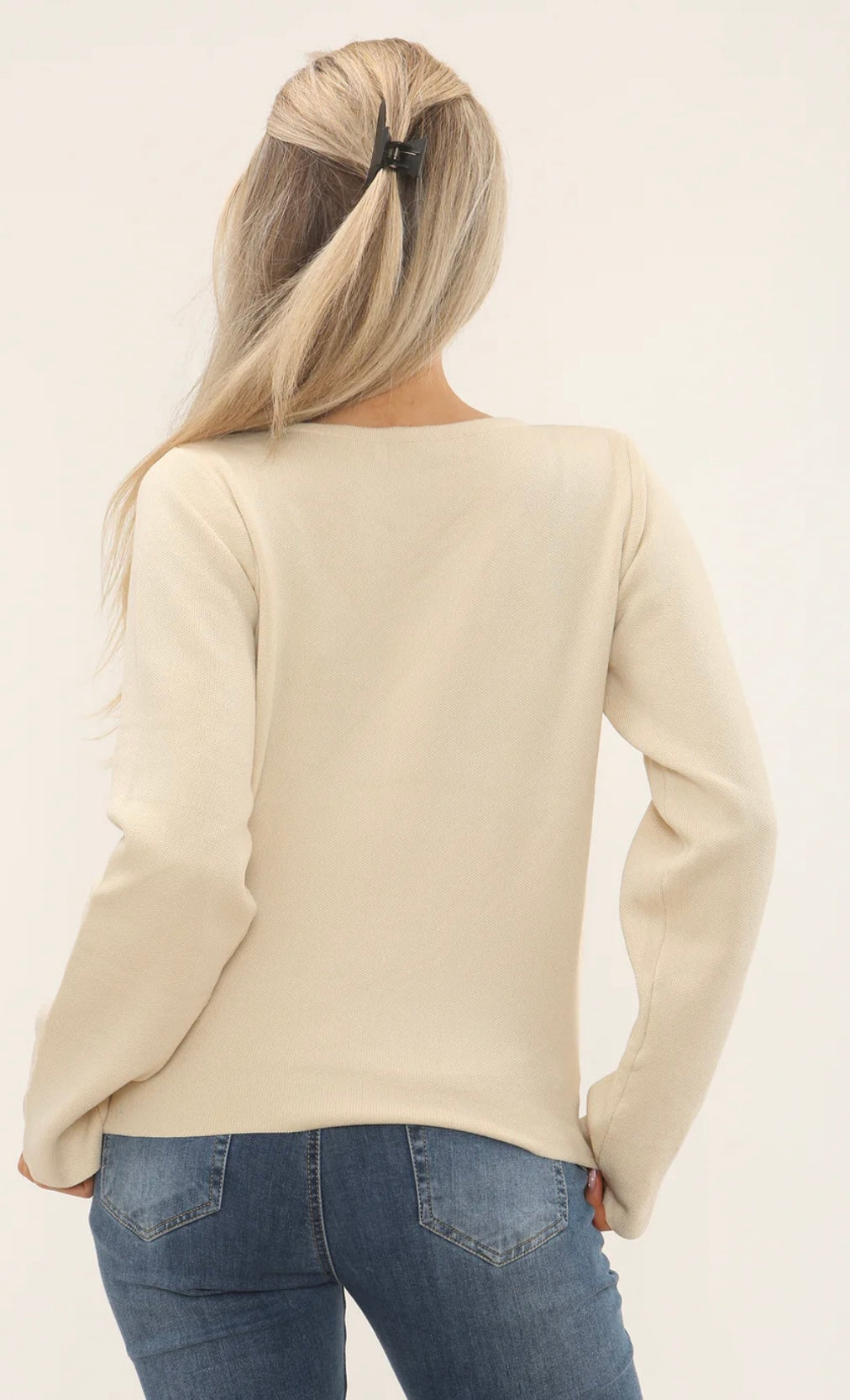 Margot Crew Neck Gold Popper Button Knitted Cardigan