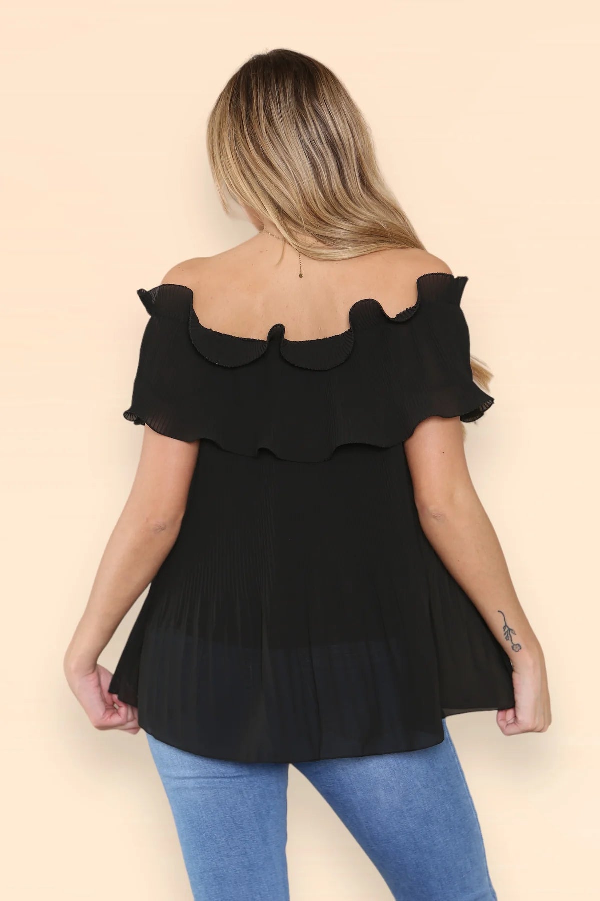 Nina - Ruffle Pleat Bardot Blouse