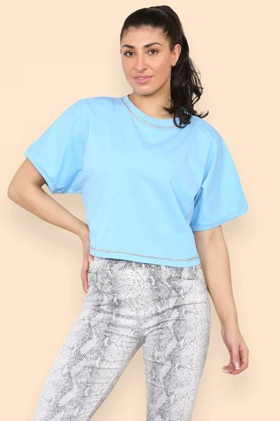 Catalina - Crystal Neck Diamanté Embellished T-Shirt