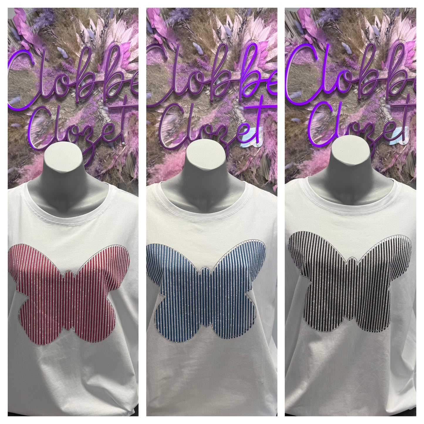 Bria - Diamante Butterfly Cotton Italian T-Shirt