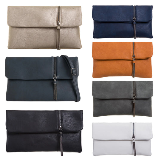 Fold Over Clutch Bag with Zip Detail