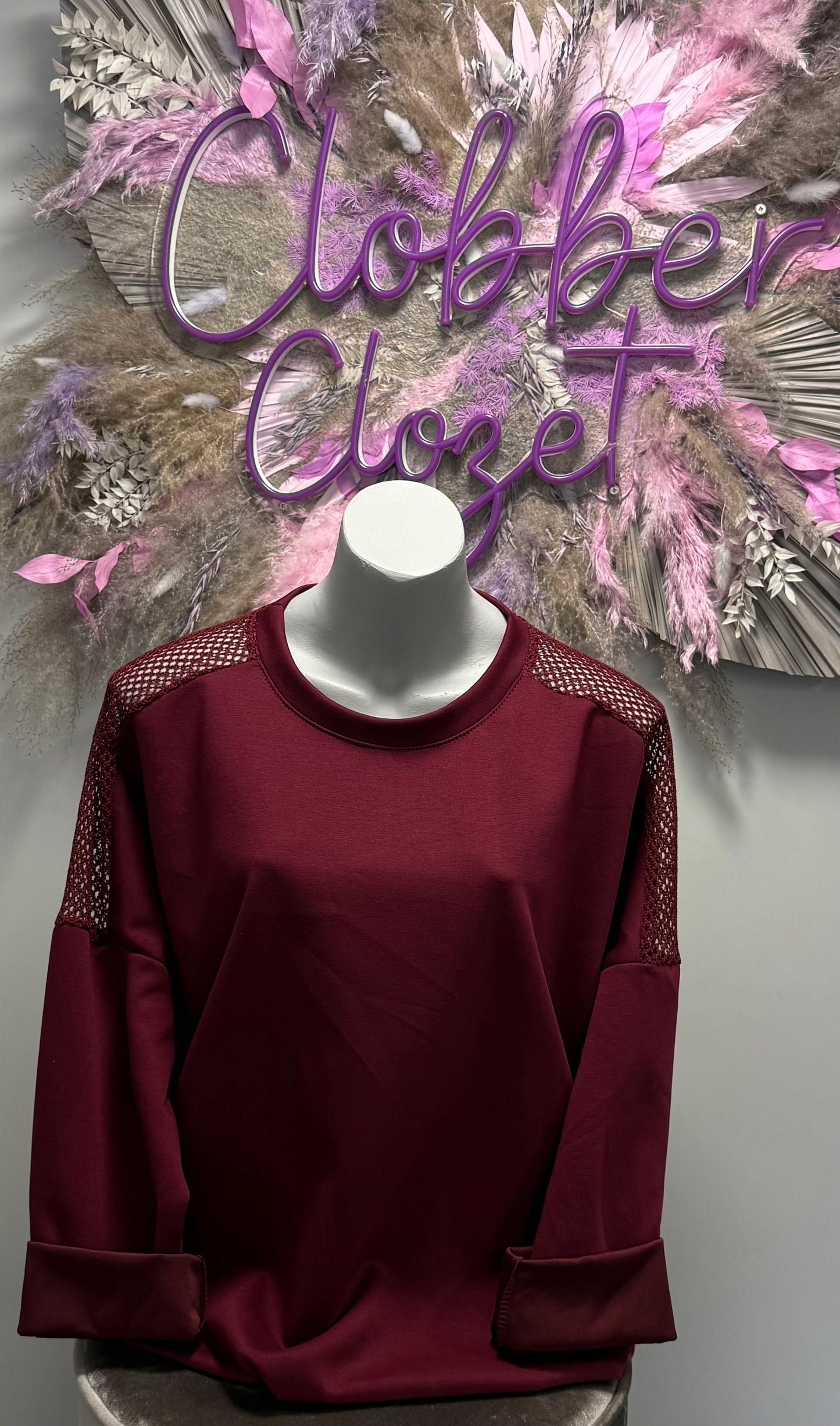 Italian Plain Mesh Textured Oversize Top