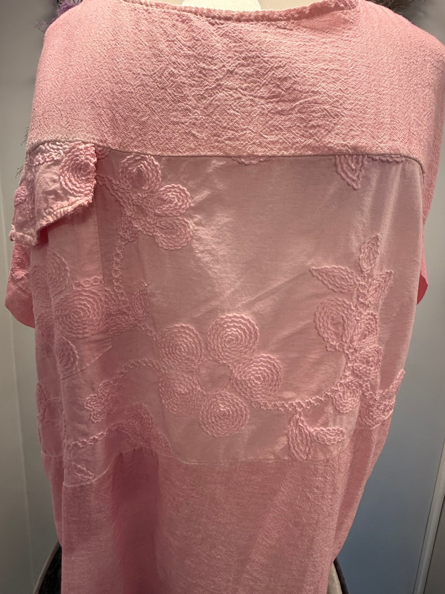 Plus Size Embroidered Floral Stitch Panel T-Shirt