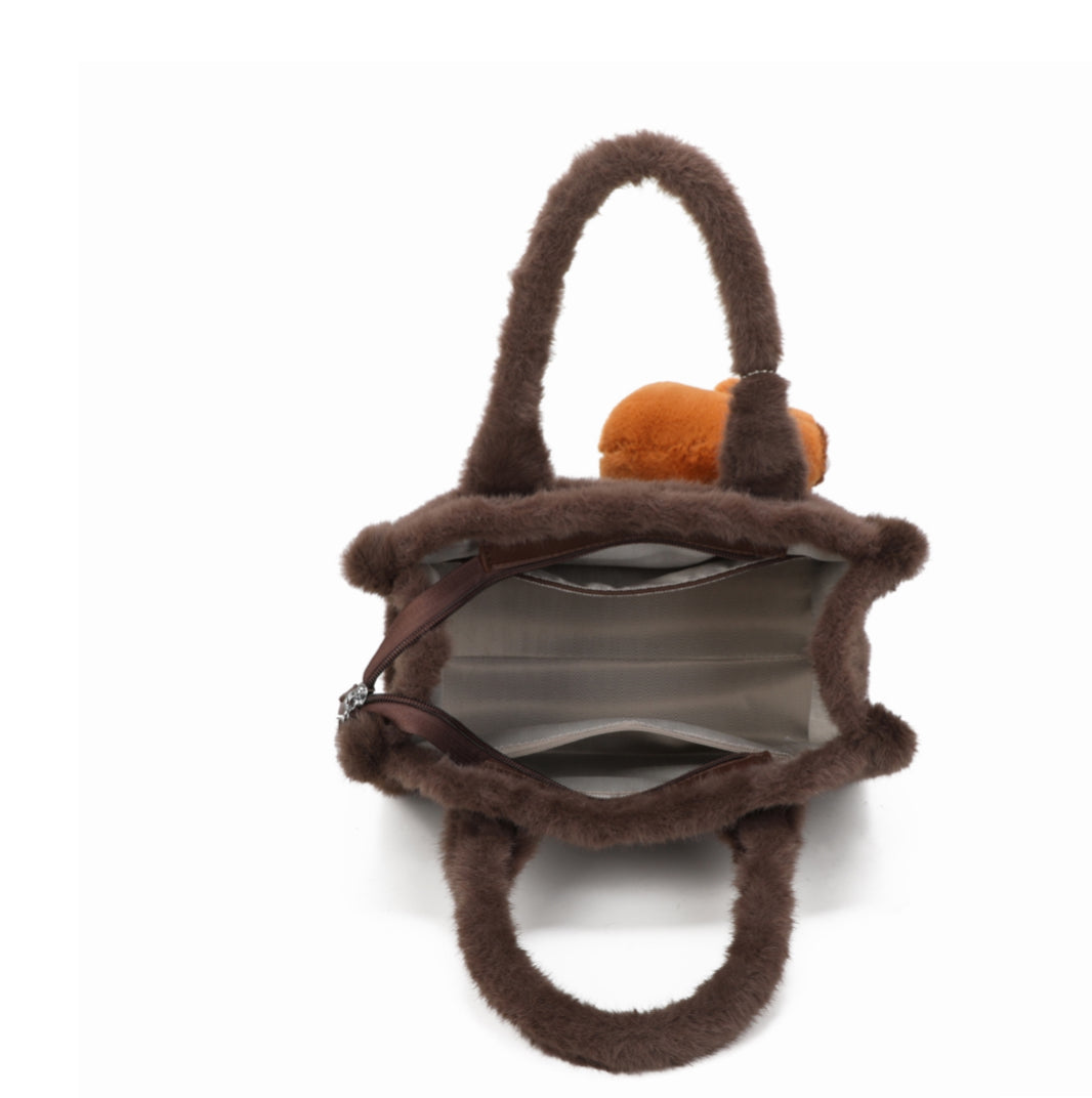 Fluffy Tote Bag with Charm