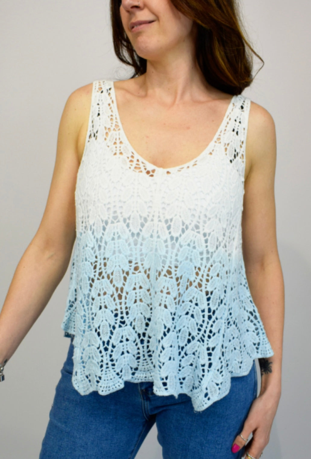 Harper Dip Dye Sleeveless Floral Crochet Top