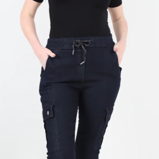 Joan - Italian Denim Magic Cargo Pocket Trousers