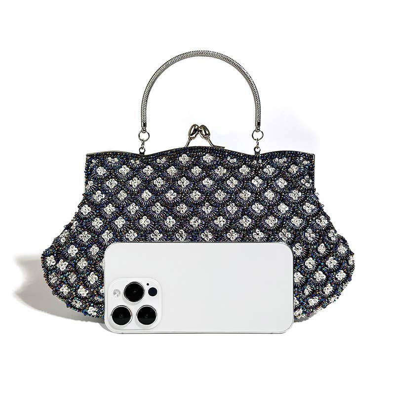 Crystal beads embellished Evening Bag: Black
