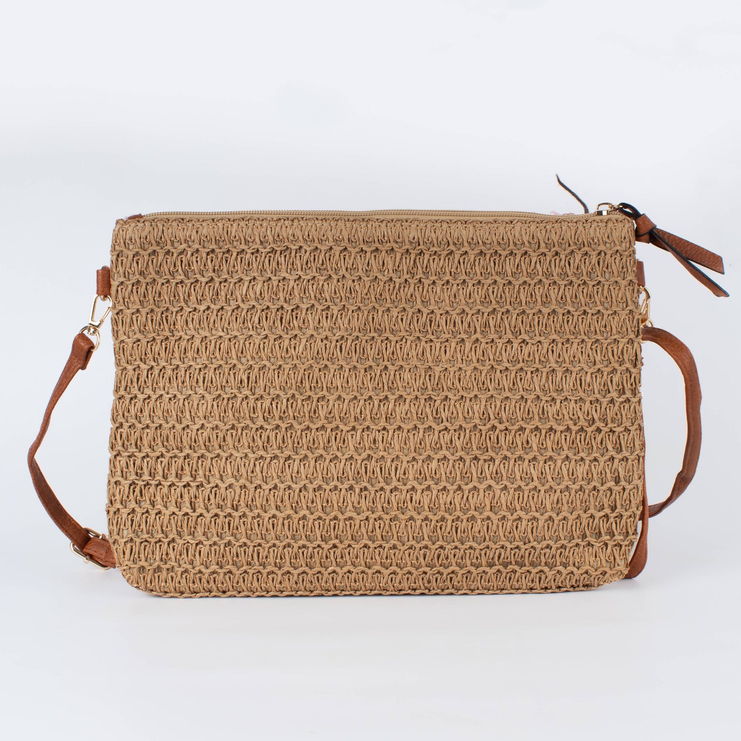 Textured Straw Clutch with Flowers Sequins