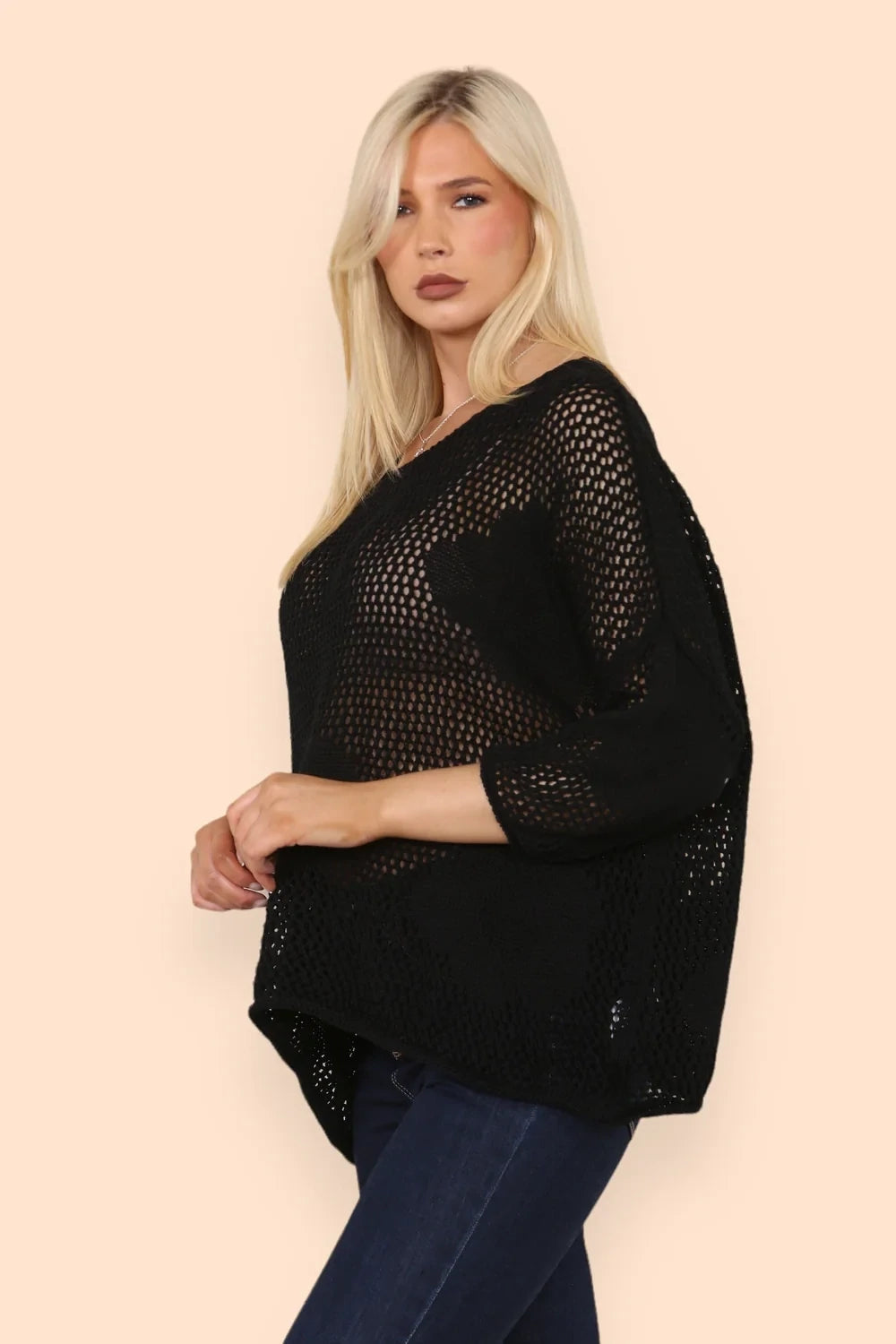 Florence - Flower Fishnet Oversized Top - Pink