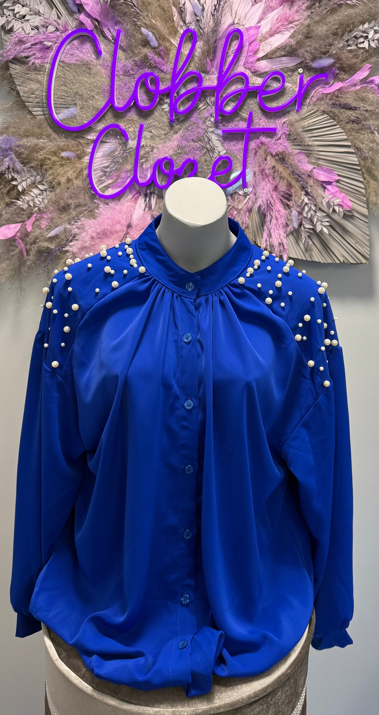 Plus Size Pearl Studded Blouse
