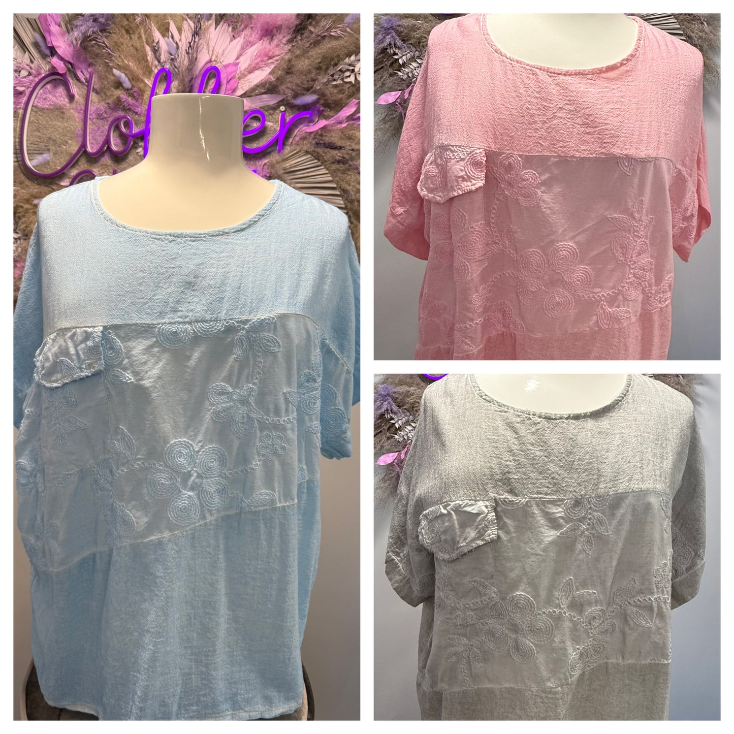 Plus Size Embroidered Floral Stitch Panel T-Shirt