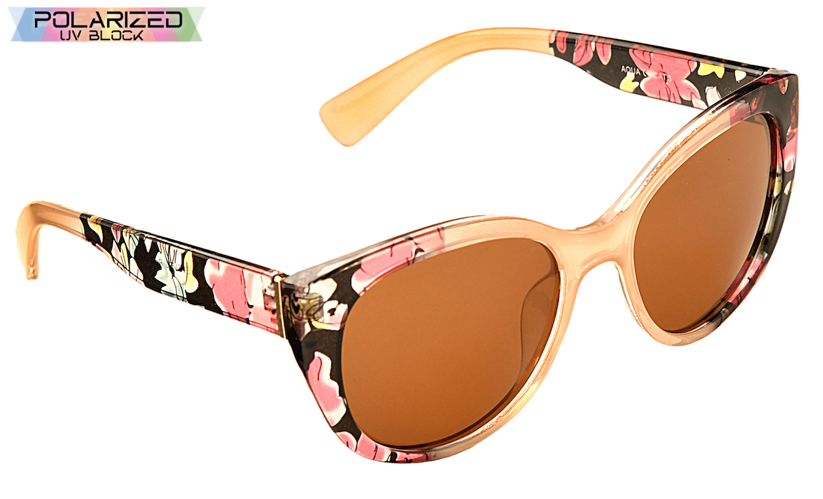 Aqua - Polarized Ladies Fashion Sunglasses- Brown or Pink Floral