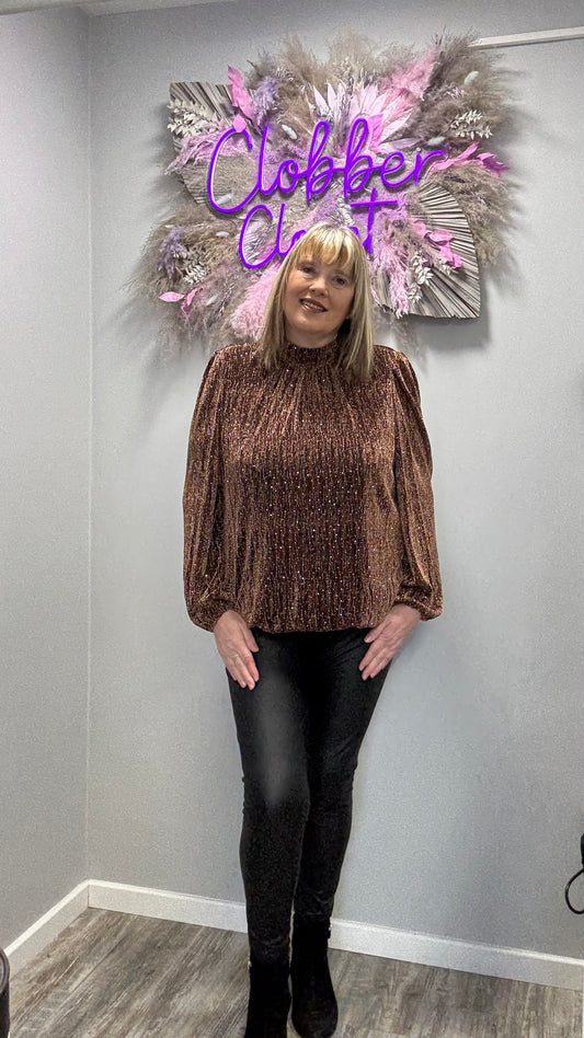 Diamante Shoulder Pad Puffball Top