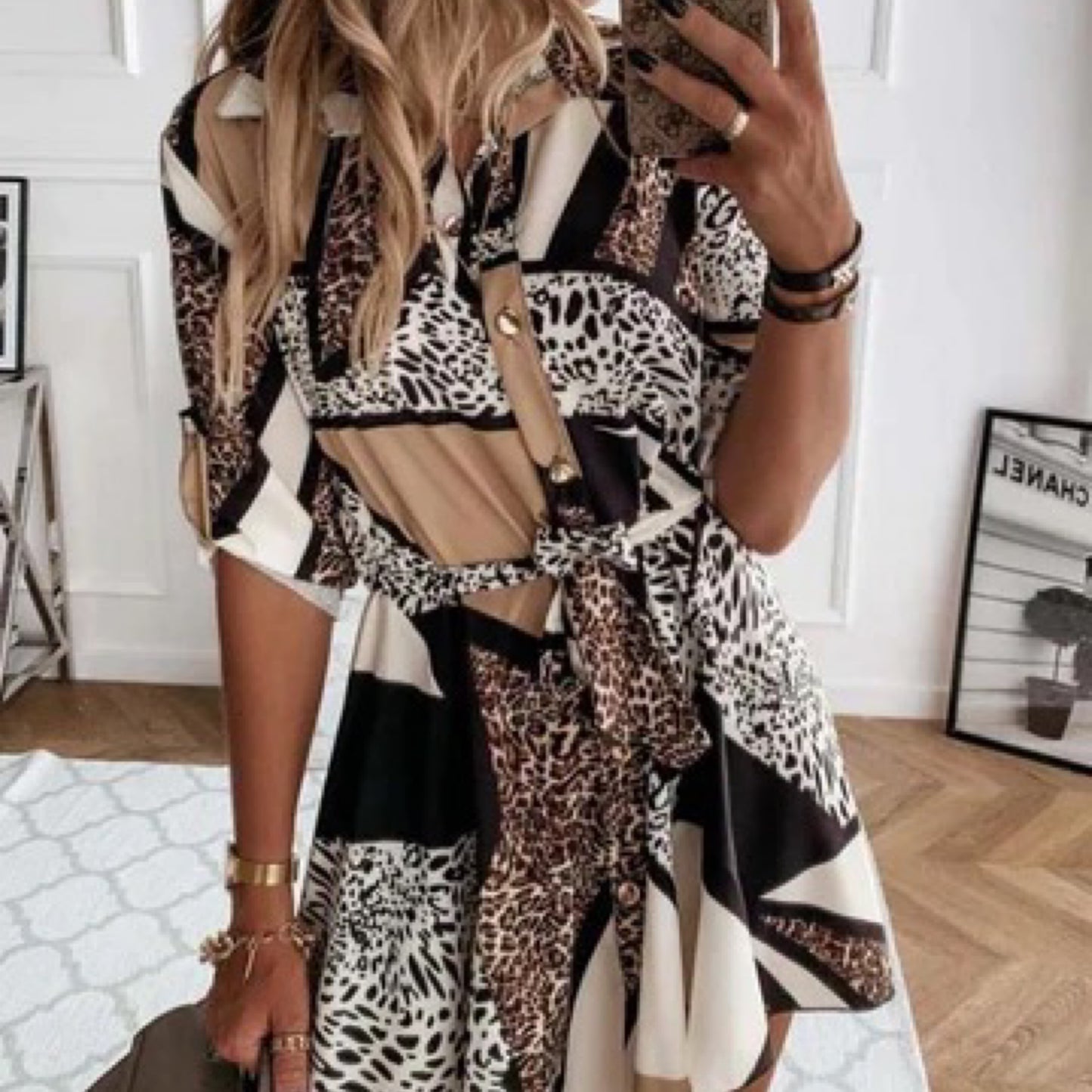 Edith Colour Block Leopard Print Shirt Dress