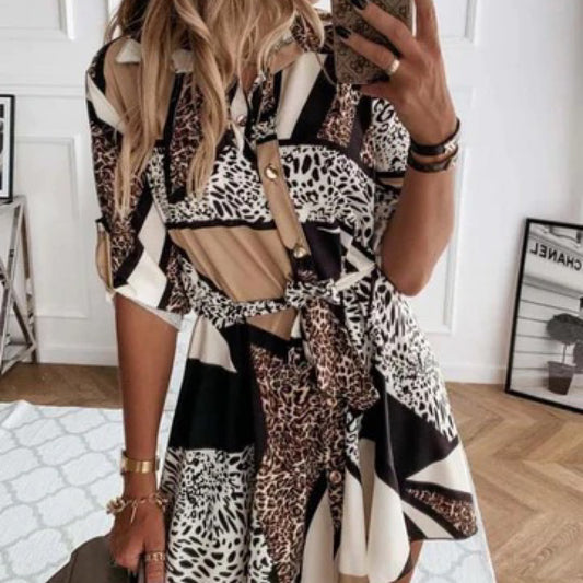 Edith Colour Block Leopard Print Shirt Dress