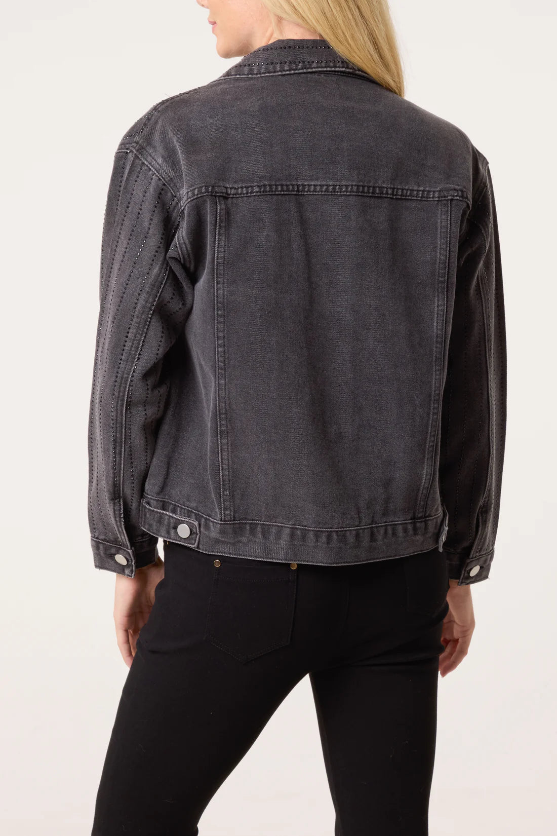 Black Diamante Striped Denim Jacket