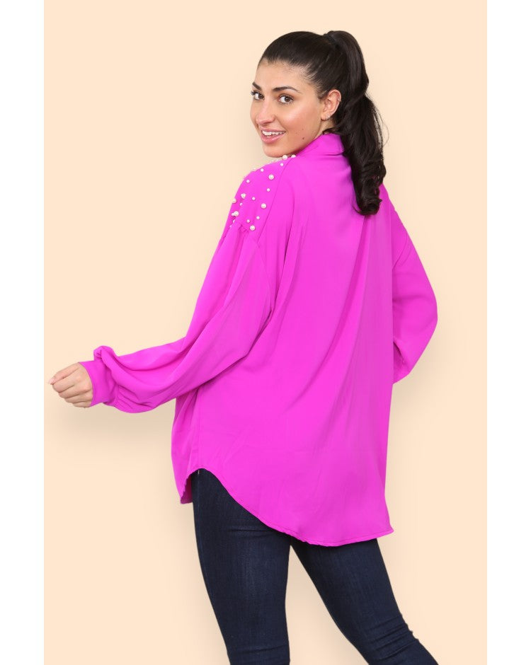 Plus Size Pearl Studded Blouse