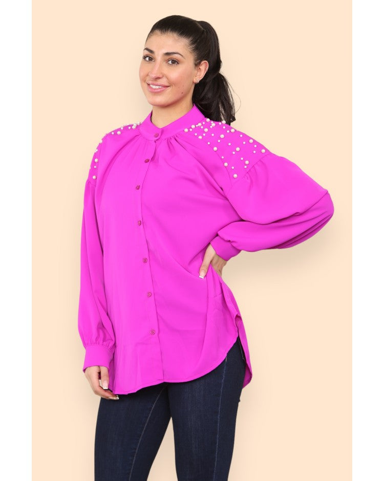 Plus Size Pearl Studded Blouse