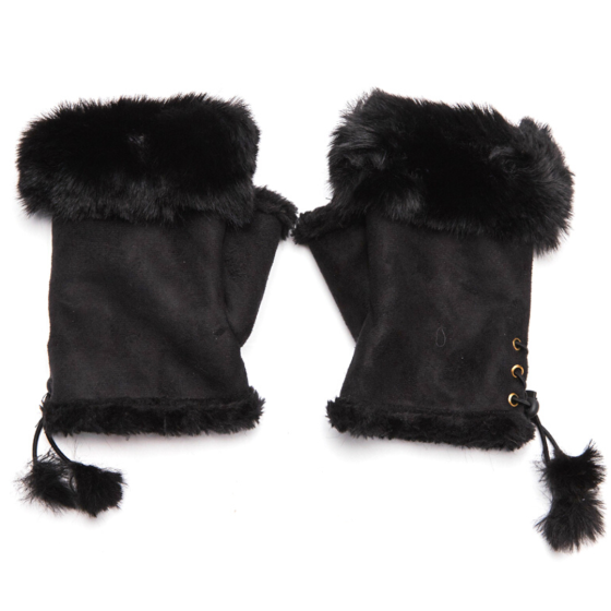 Faux Fur Trim Fingerless Gloves