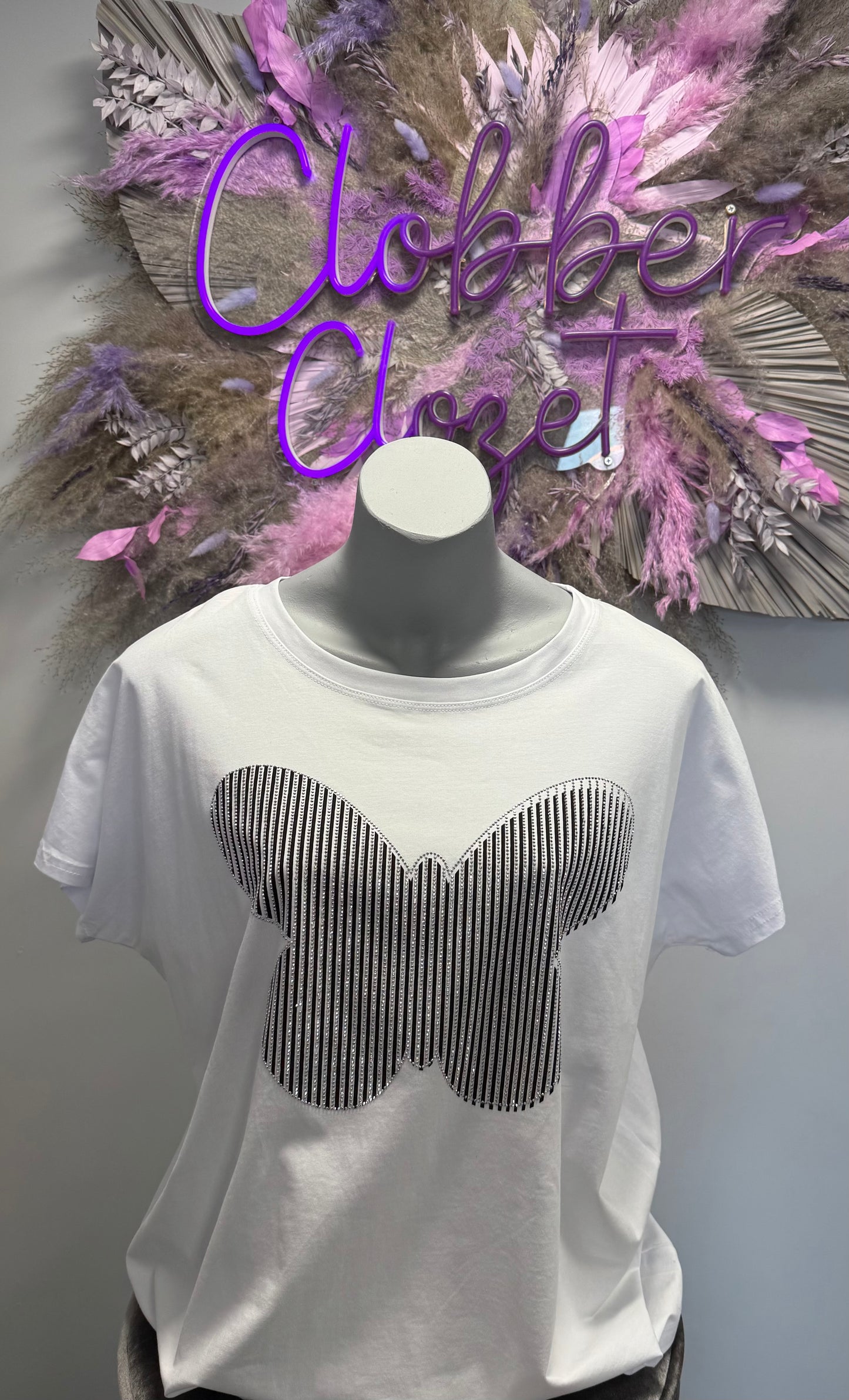 Bria - Diamante Butterfly Cotton Italian T-Shirt