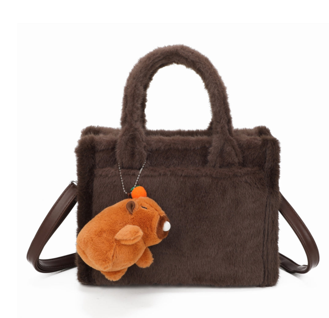 Fluffy Tote Bag with Charm