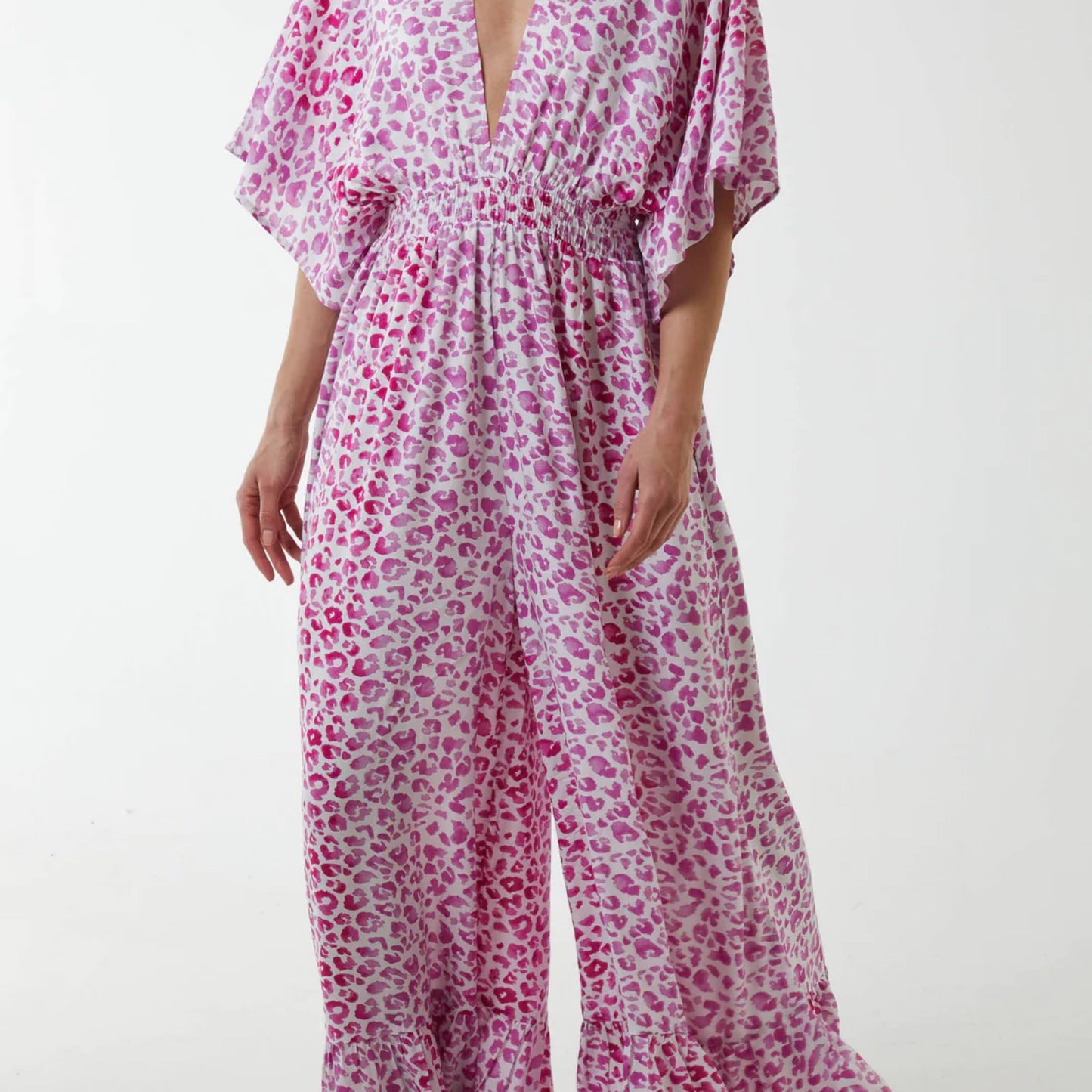 Fearless Neon Pink Leopard Print Wide Leg Jumpsuit