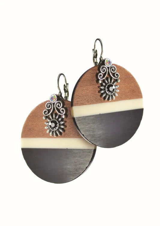 Gallery Discs W/French Clips Earrings - Cocao/Blanc//Noir