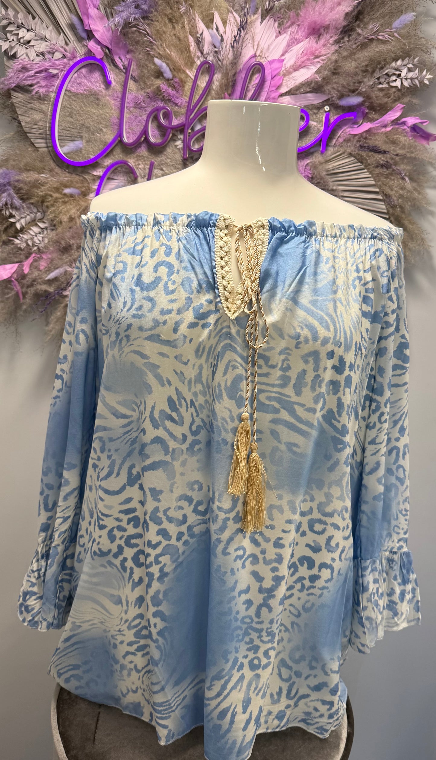 Plus Size Italian Animal Print Bardot Blouse