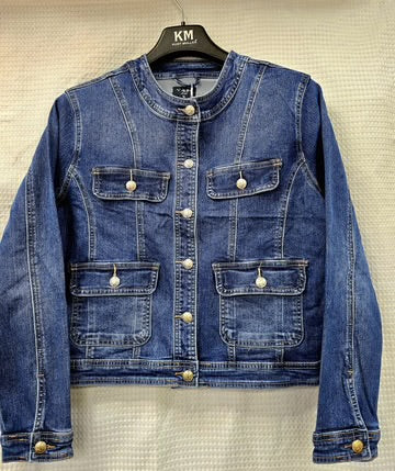 Gold Button Denim Mandarin Cotton Stretch Jacket