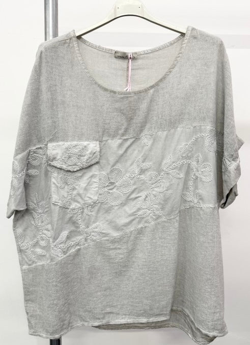 Plus Size Embroidered Floral Stitch Panel T-Shirt