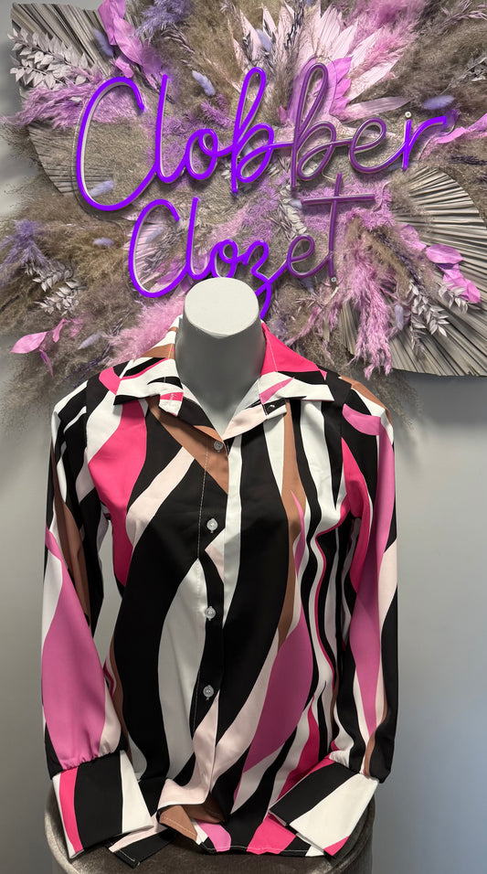 Jennie Abstract Patterned Shirt Blouse Top - Multi