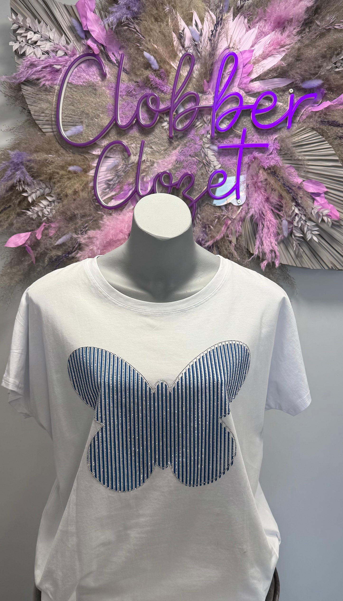 Bria - Diamante Butterfly Cotton Italian T-Shirt