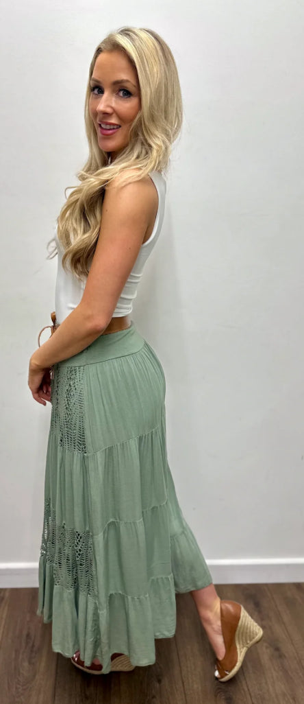 Esmeralda Gypsy Tiered Crochet Maxi Skirt