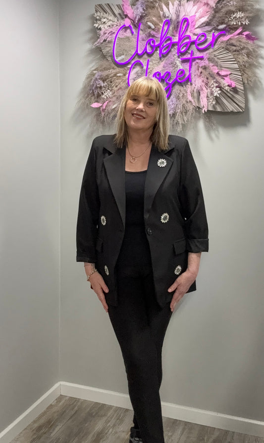 Zeta Otto Italian Black Flower Diamante Jacket