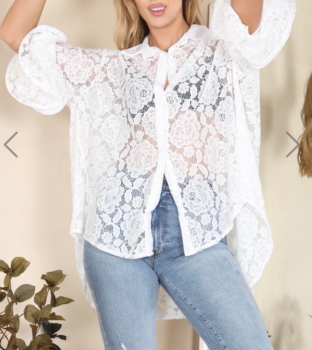 Izzy Lace Italian Rara Ruffle Sleeve Shirt