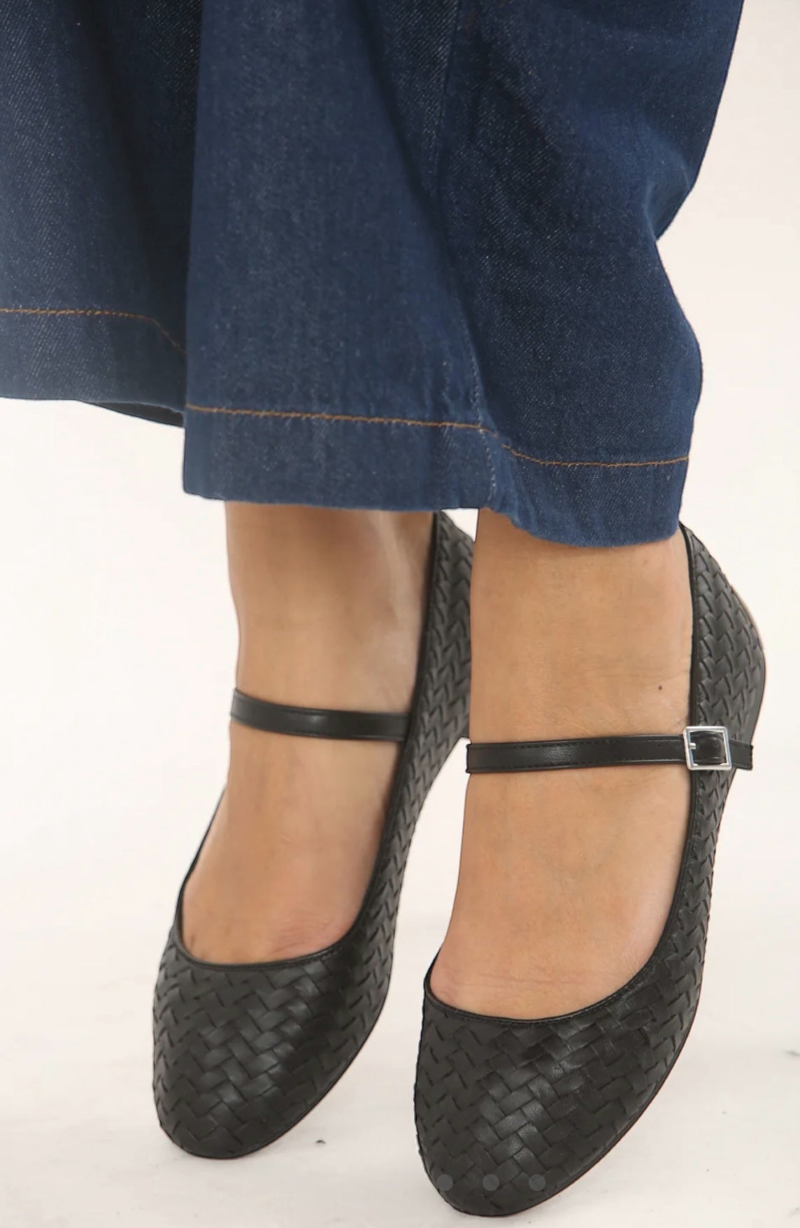 Black Woven Mary Jane Ballet Shoes