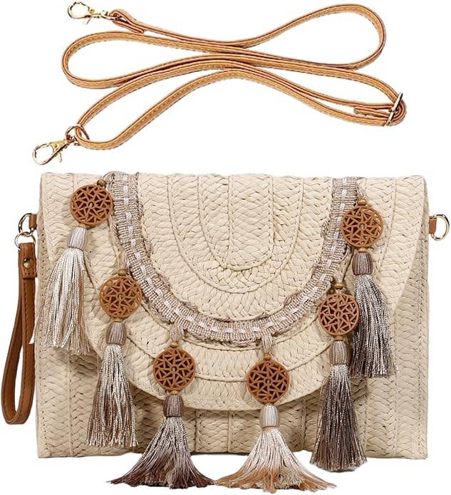 Tassels clutch straw bag
