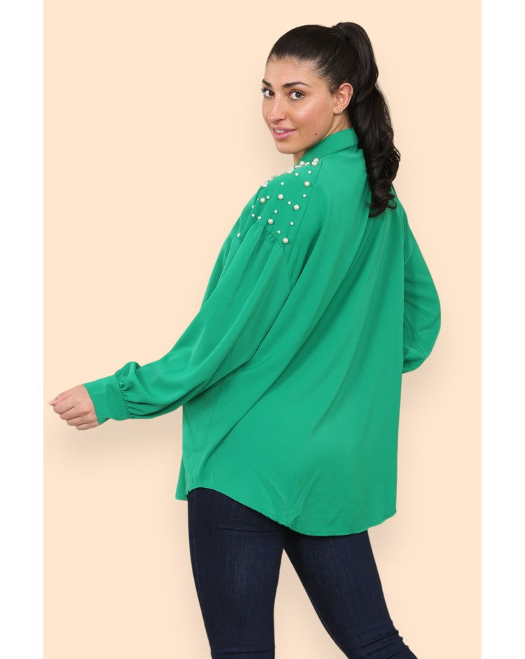 Plus Size Pearl Studded Blouse