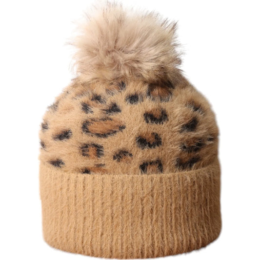 Jess & Lou Tan Leopard Fluffy Bobble Hat
