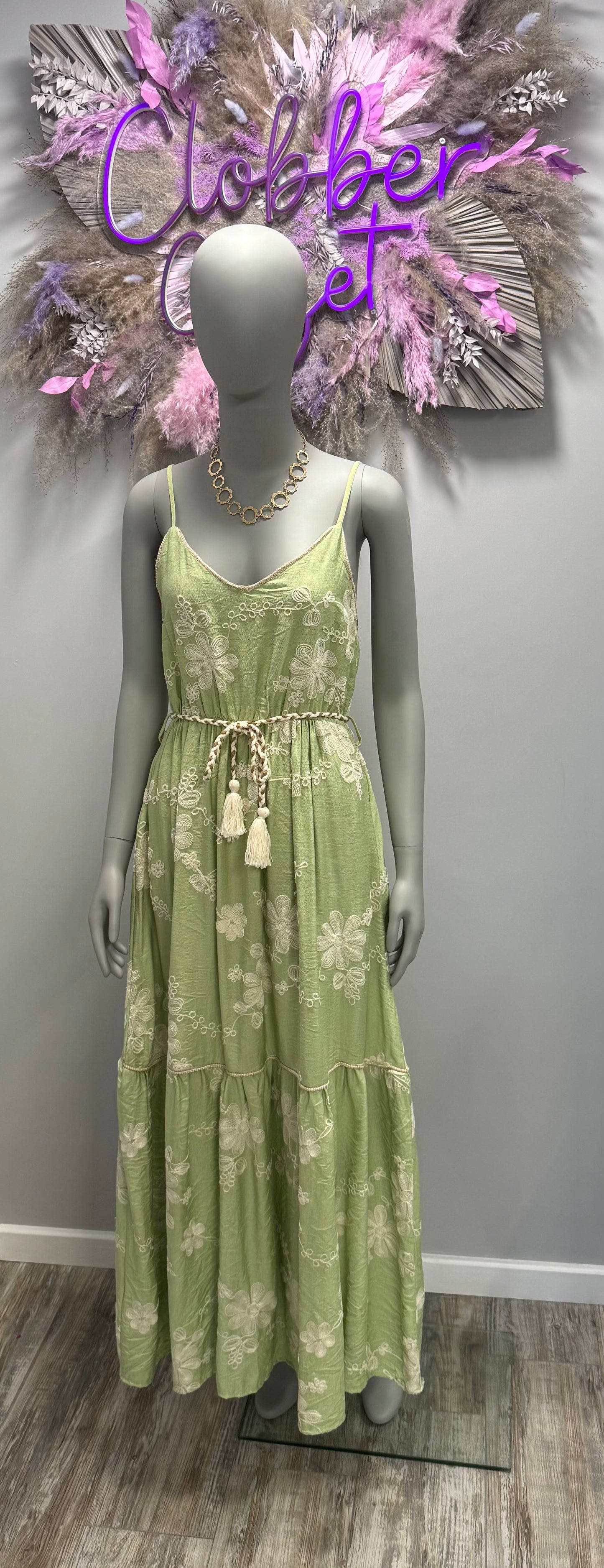 Cami Embroidered Tie Up Maxi Dress