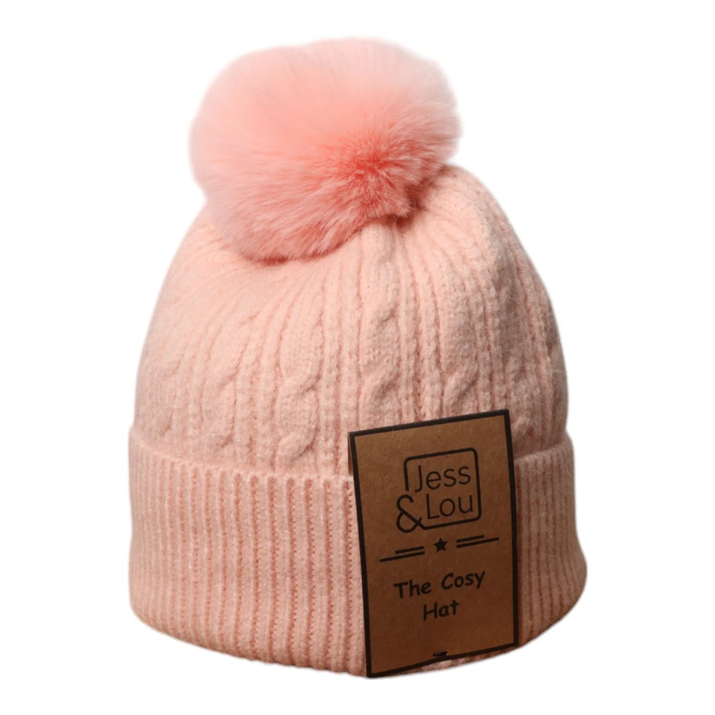 Jess & Lou Pink Cable Bobble Hat