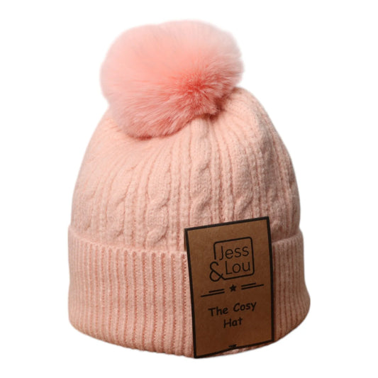 Jess & Lou Pink Cable Bobble Hat