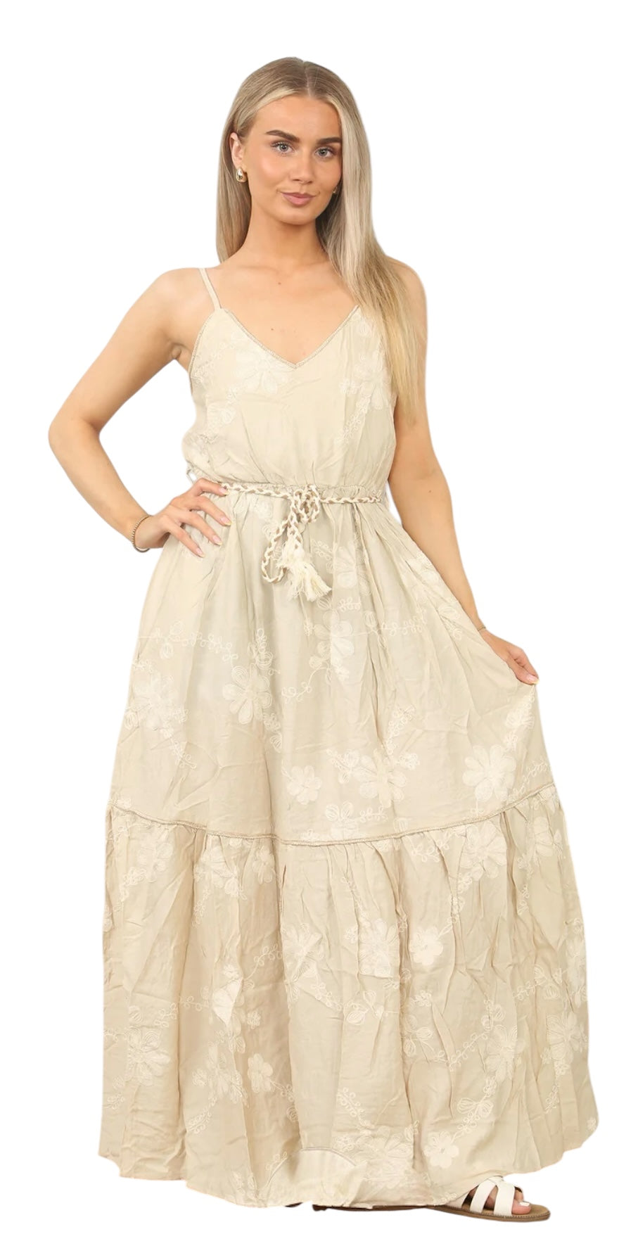 Cami Embroidered Tie Up Maxi Dress