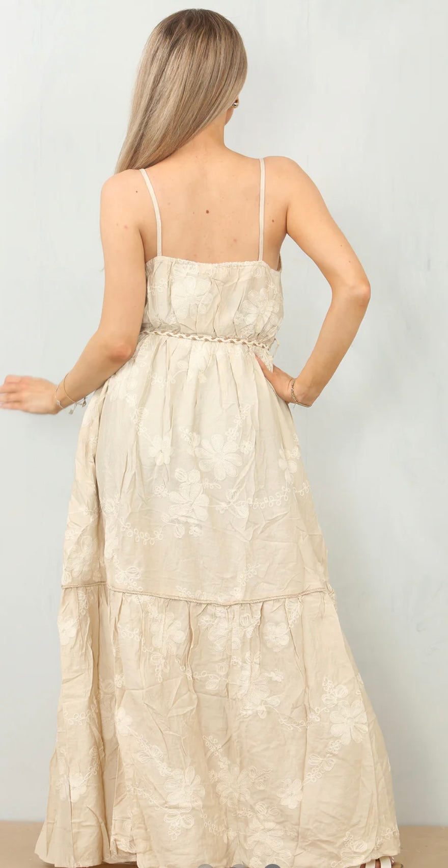 Cami Embroidered Tie Up Maxi Dress