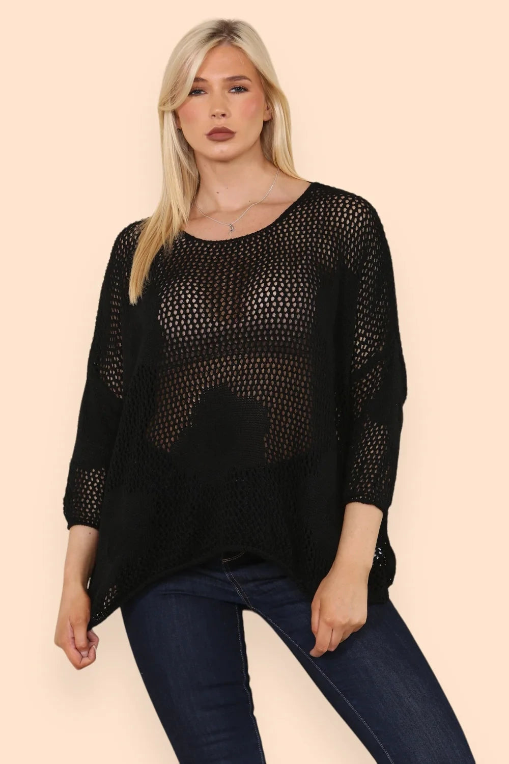 Florence - Flower Fishnet Oversized Top - Pink