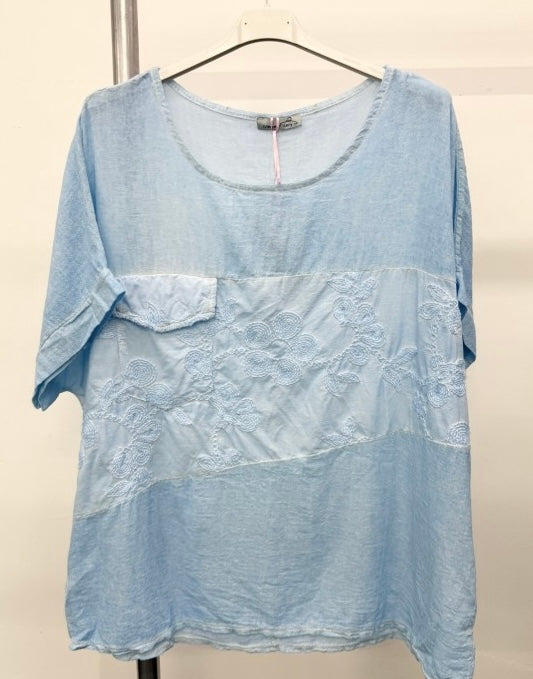 Plus Size Embroidered Floral Stitch Panel T-Shirt