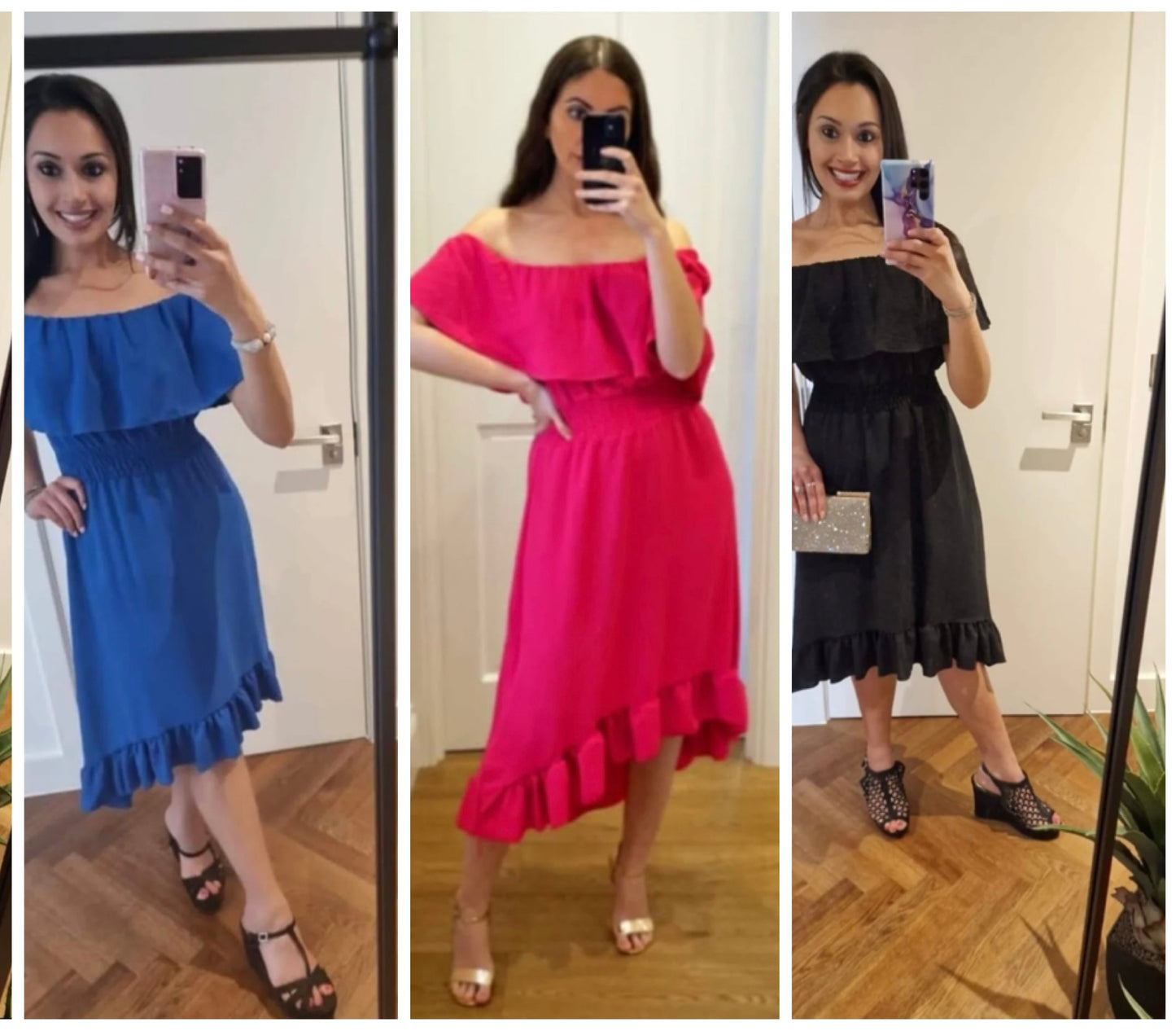 Khloe - Bardot High Low Rouched Waist Midaxi Dress