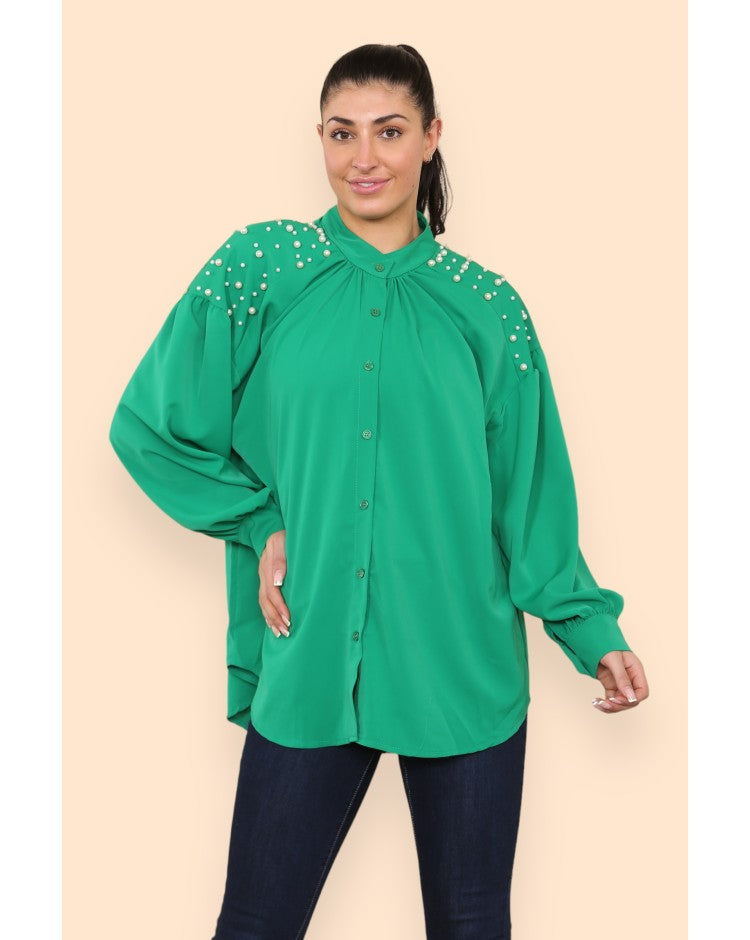 Plus Size Pearl Studded Blouse
